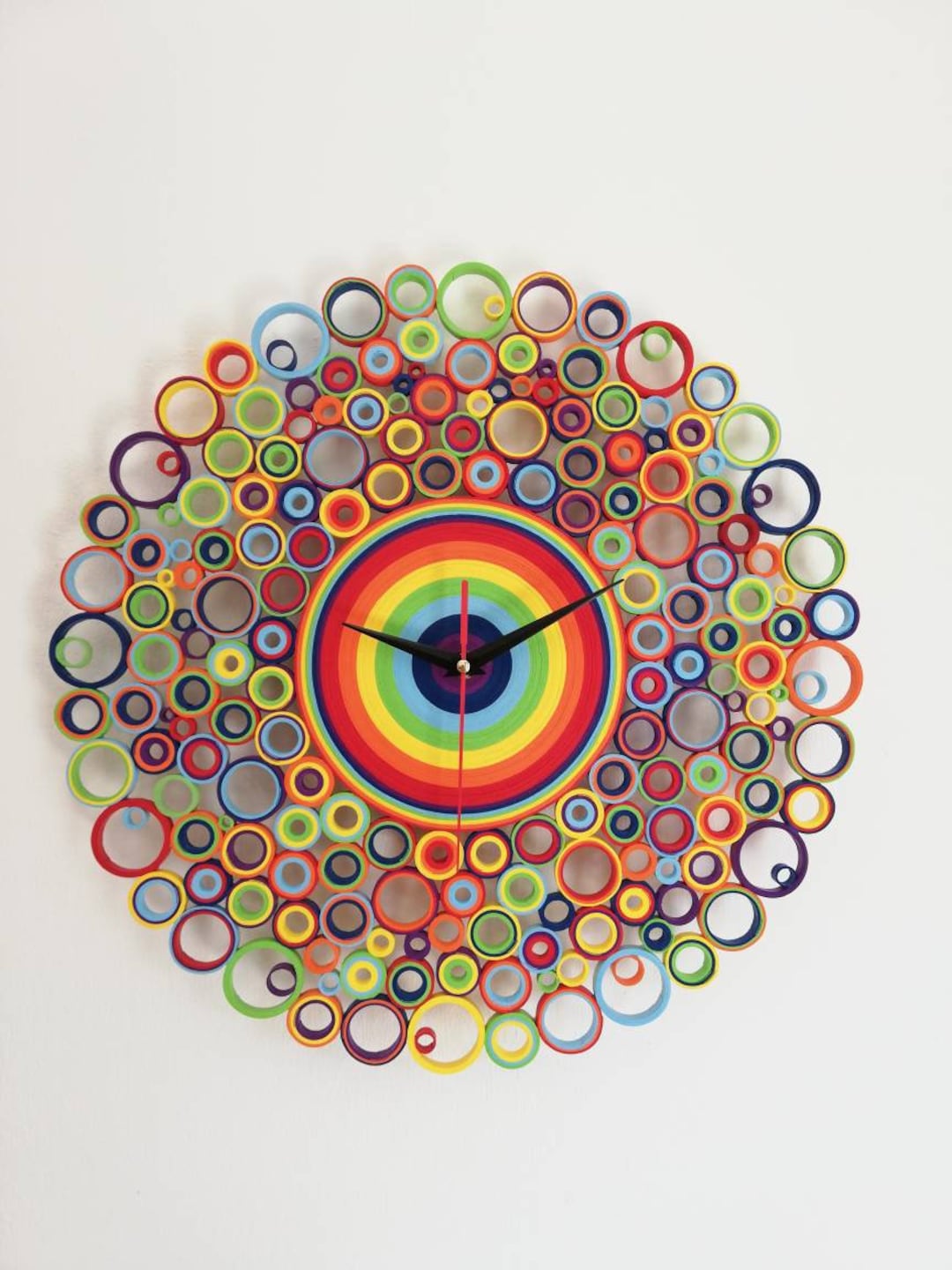 Wall Clock, Rainbow Decor, Paper Clock, Unusual Clocks, Unique Wall