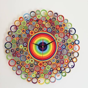 Wall Clock, Rainbow Decor, Paper Clock, Unusual Clocks, Unique Wall Clock, Rainbow Clock