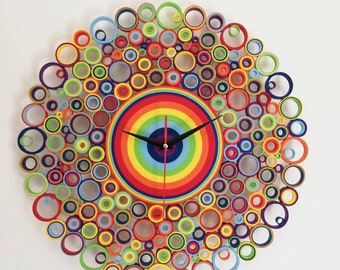 Wall Clock, Rainbow Decor, Paper Clock, Unusual Clocks, Unique Wall Clock, Rainbow Clock