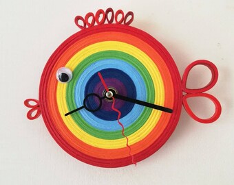 Wall Clock, Kids Bedroom Decor, Rainbow Paper Clock, Fish Wall Art, Funny Gifts