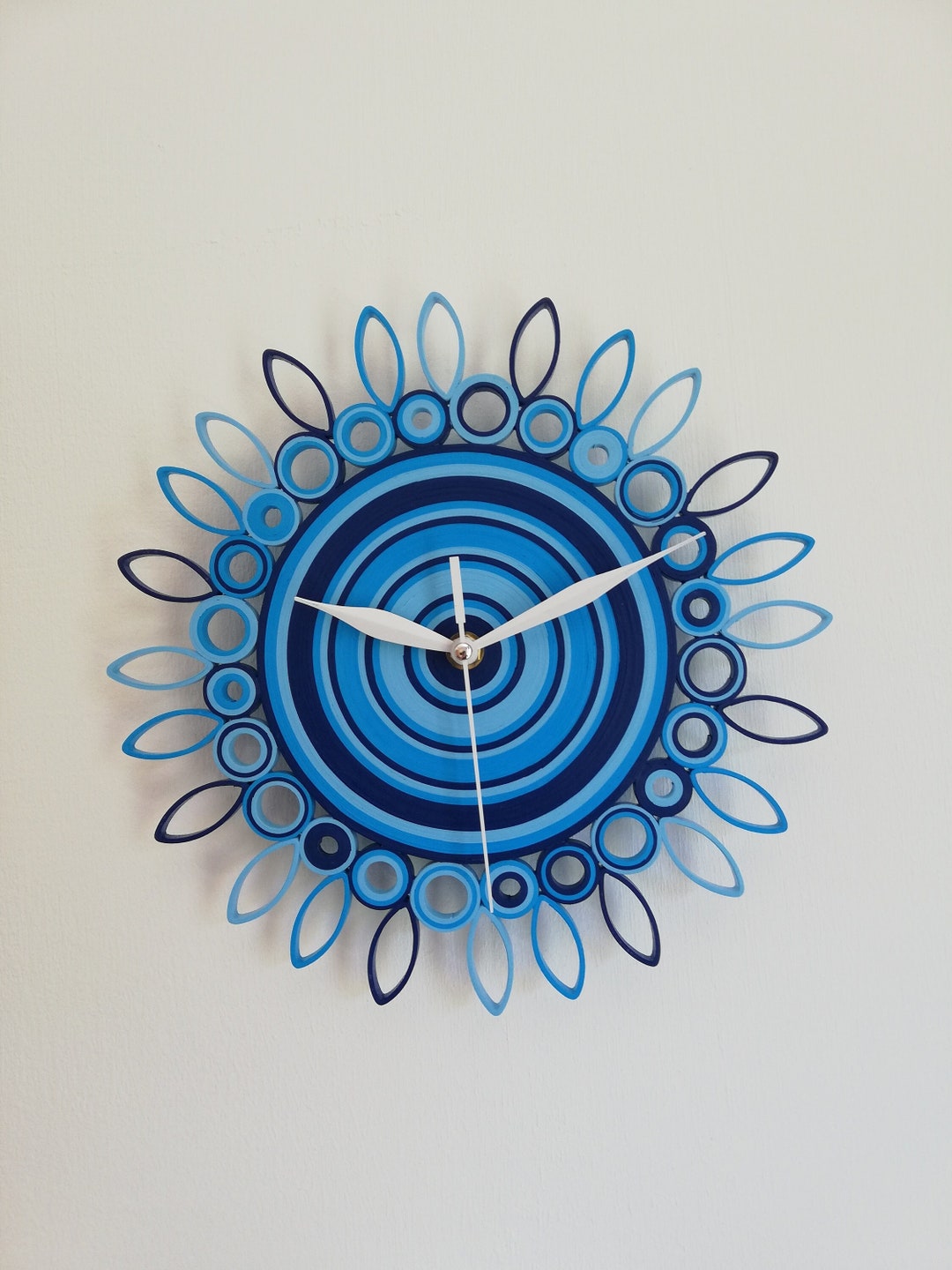 Wall Clock, Paper Clock, Quilling Decor, Unique Wall Clocks, Blue Clock