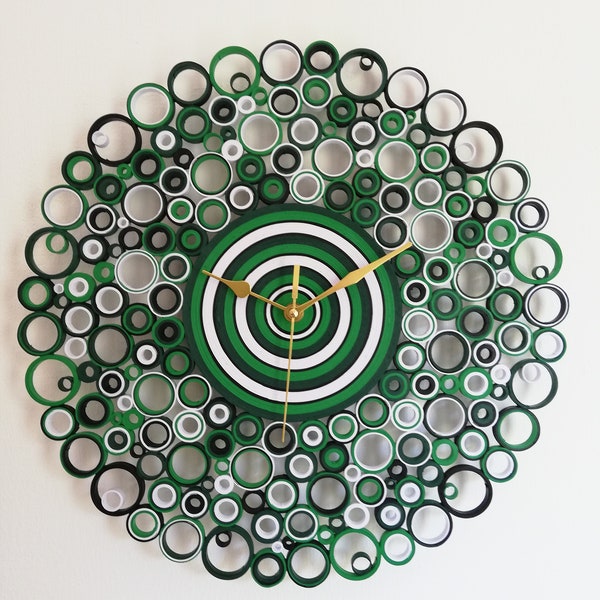 Horloge murale, horloges uniques, cadeau d'anniversaire, horloge de cuisine, décor vert, horloge inhabituelle, horloge en papier, horloge verte