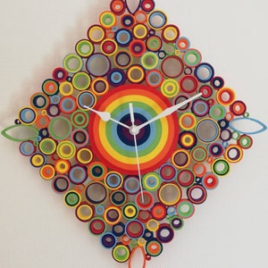 Orologio da Parete, Decor Arcobaleno, Arredamento Handmade, Orologio Geometrico, Orologio di Carta, Orologio Inusuale