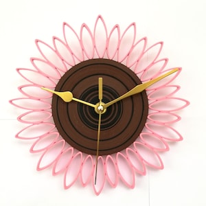 Orologio da parete silenzioso, Orologio Fiore Rosa, Orologio da parete carta, Decorazioni per casa, Arte unica no ticchettio, Regalo per lei