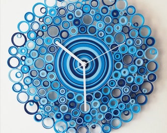 Large wall clock, Blue Clock, Paper Clock, Bedroom Decor, Modern Wall Clock, Gift for Home Decor, Unique Wall Clocks