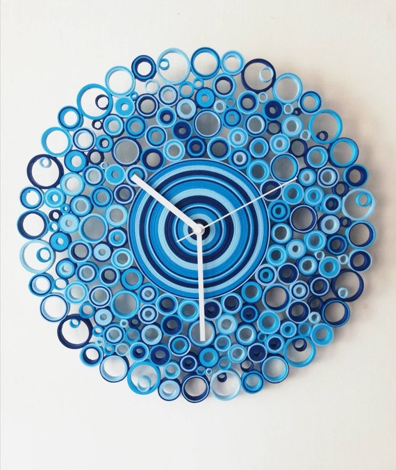 Large Wall Clock Blue Paper Bedroom Decor - Large Home Decor Wall Clock Large Wall Clock Blue Paper Bedroom Decor - Large Home Decor Wall Clock