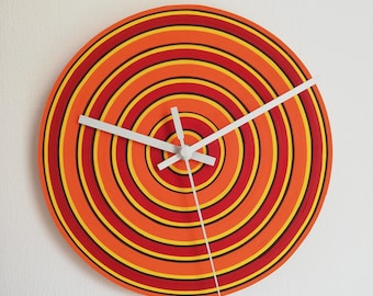 Wall Clock, Paper Clock, Red Orange Yellow Clock, Unusual Decor, Handmade Decor, Unusual Wall Clock