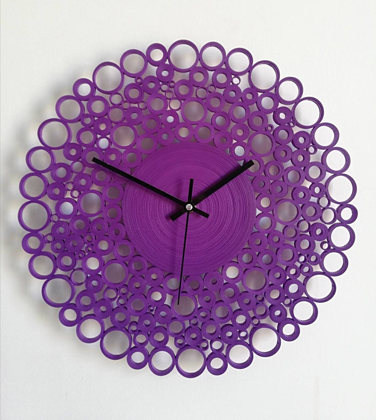 Wall Clock Paper Wall Clock Purple Clock Handmade Etsy