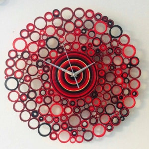 Orologio da Parete, Orologio di Carta, Orologio Rosso Nero Bordeaux Decor, Regalo Inaugurazione Casa Nuova