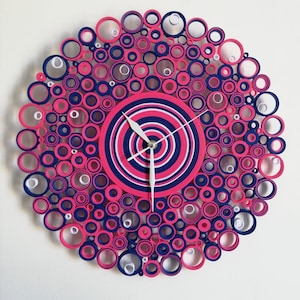 Orologio da Parete in Carta, Orologio Blu Fucsia Bianco, Arredamento Handmade, Orologio Design