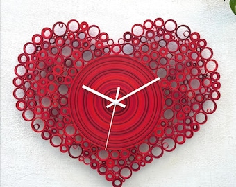 Quilling Heart Wall Clock | Paper Wall Clock Red | Handmade Quiet Clock Home Decor | Gift for her | Silent Mechanism