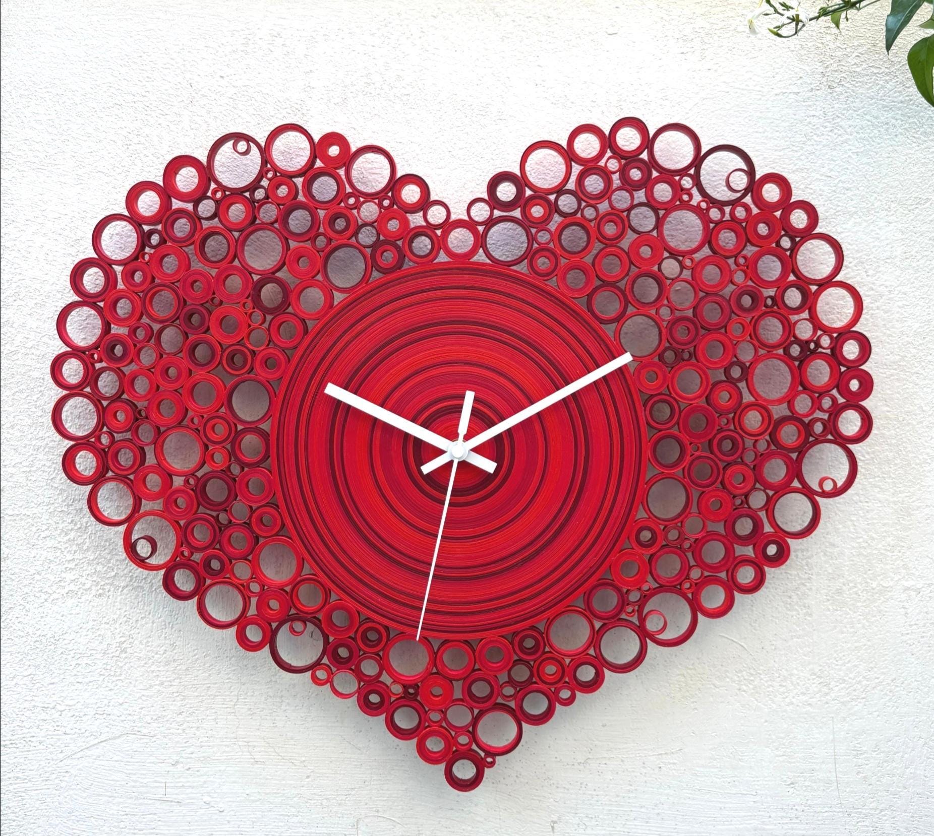 Orologio da Parete Cuore Rosso Orologio Handmade in carta e