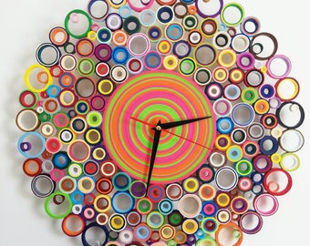 Wall Clock, Paper Clock, Colorful Clock, Custom Clock for Wall, Kids Room Decor, Gift Idea, Housewarming Gift