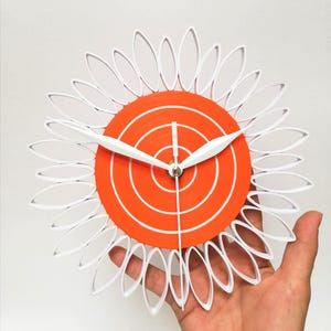 Small Wall Clock, White and Orange Flower Clock, First Wedding Anniversary Gift, Paper Flower Decor, Unique Flower, Clock for Home
