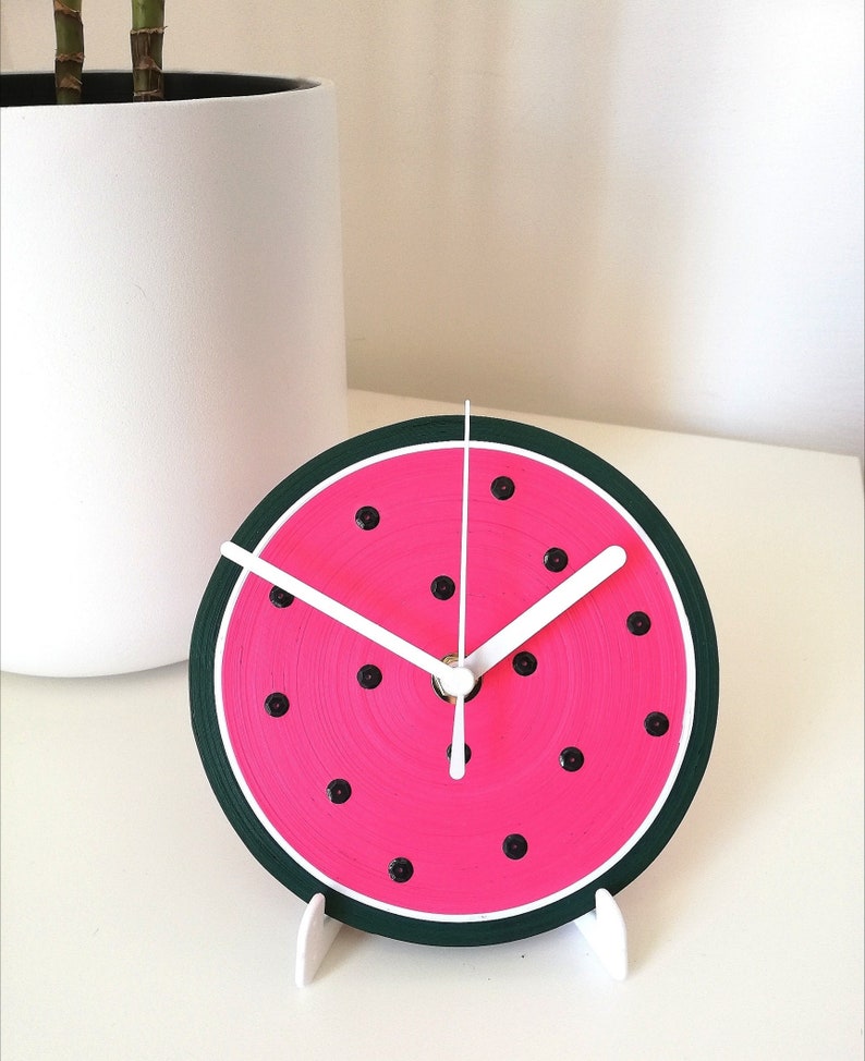 Table Clock, Watermelon Clock, Paper Clock, Desk Clock, Watermelon Decor, Fruit Decor Bianche - White