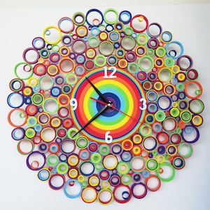 Orologio da Parete, Orologio con Numeri, Decor Arcobaleno, Orologio di Carta, Orologio Arcobaleno, Orologi da Parete Unici
