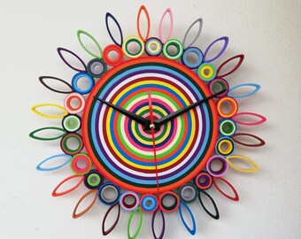 Wall Clock, Paper Clock, Quilling Decor, Unique Wall Clocks, Colorful Clock, Handmade Furniture