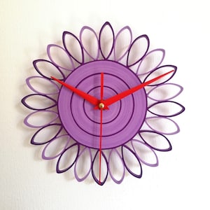 Orologio da Parete, Orologio di Carta, Orologio Fiore, Primo Anniversario Matrimonio, Orologio Fiore Viola, Regalo Anniversario, Home Decor