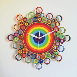 Orologio da Parete, Orologio Arcobaleno, Orologio di Carta, Orologio Inusuale, Orologi da Parete Unici, Handmade Decor