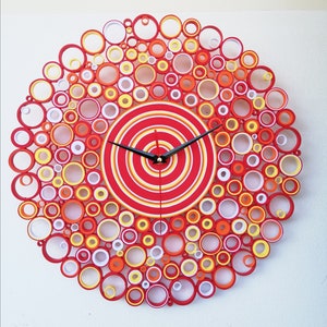 Orologio da Parete in Carta, Orologio Cucina, Regalo Unico per la Casa e Cucina, Arredamento Inusuale, Orologio da Parete Rosso, Arancione