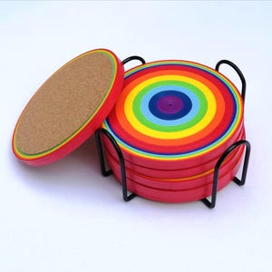 Sottobicchieri Arcobaleno, Set di Sottobicchieri in Carta, Regalo Casa Nuova, Sottobicchieri Colorati, Sottobicchieri Sughero Personalizzati