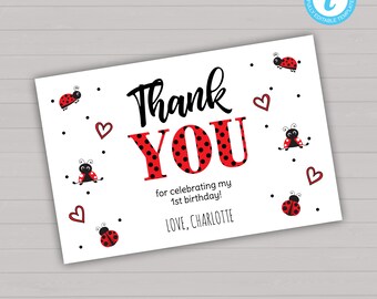 Baby Shower Birthday Personalized Note Card Little Lady Lady Bug and Flower Thank You Cards
