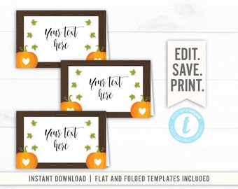 Pumpkin Birthday Pumpkin baby Shower Pumpkin Pink Food Label Instant Download Editable Template Halloween Birthday Food Tent Pumpkin Girl