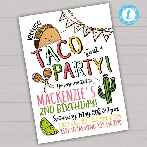 taco birthday invitation taco invitation fiesta birthday etsy
