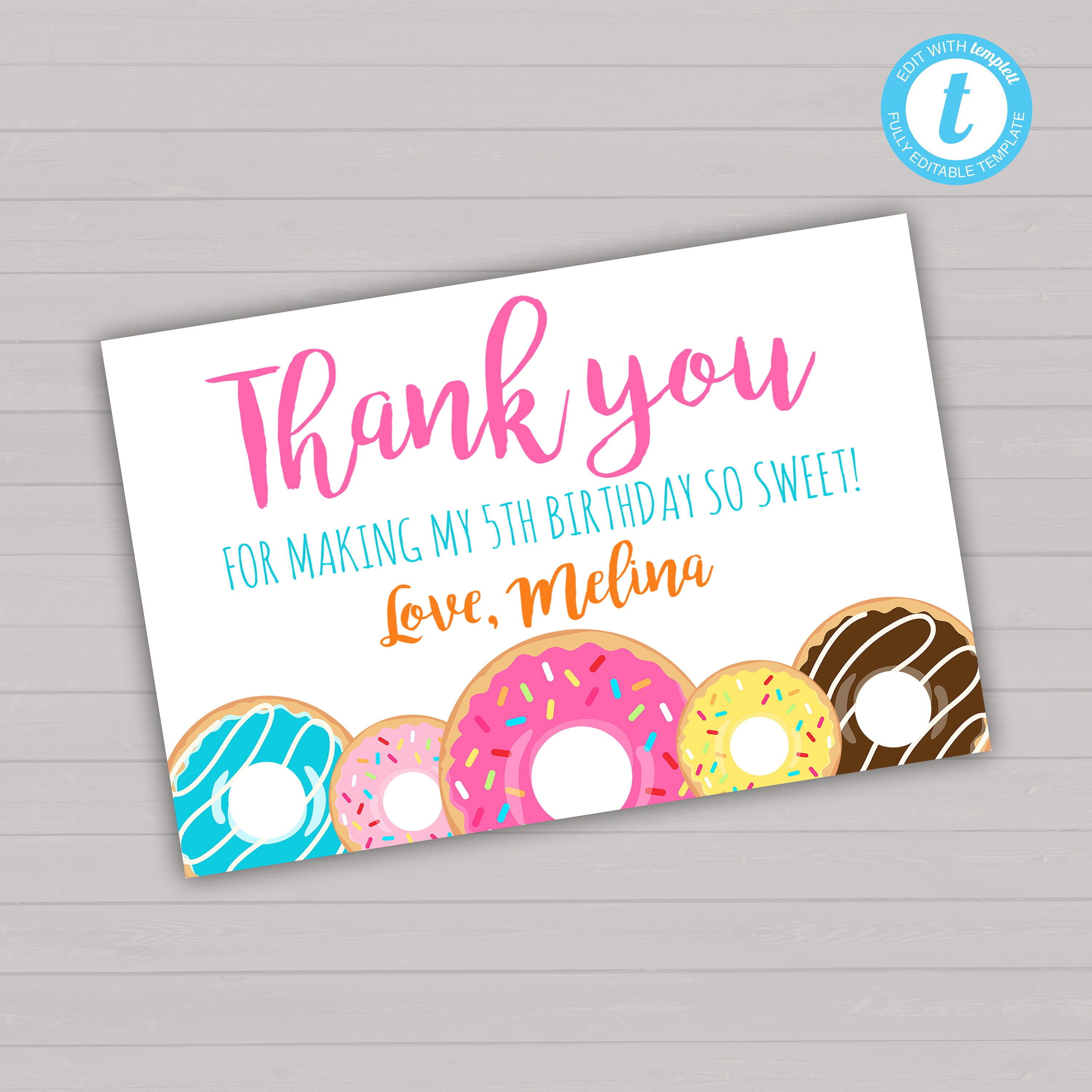 donut-thank-you-card-editable-thank-you-card-donut-birthday-etsy