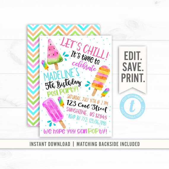 Birthday Invite Popsicle Birthday Popsicle Birthday Invitation Popsicle Birthday Invitation PLASTIC Popsicle Birthday Popsicle