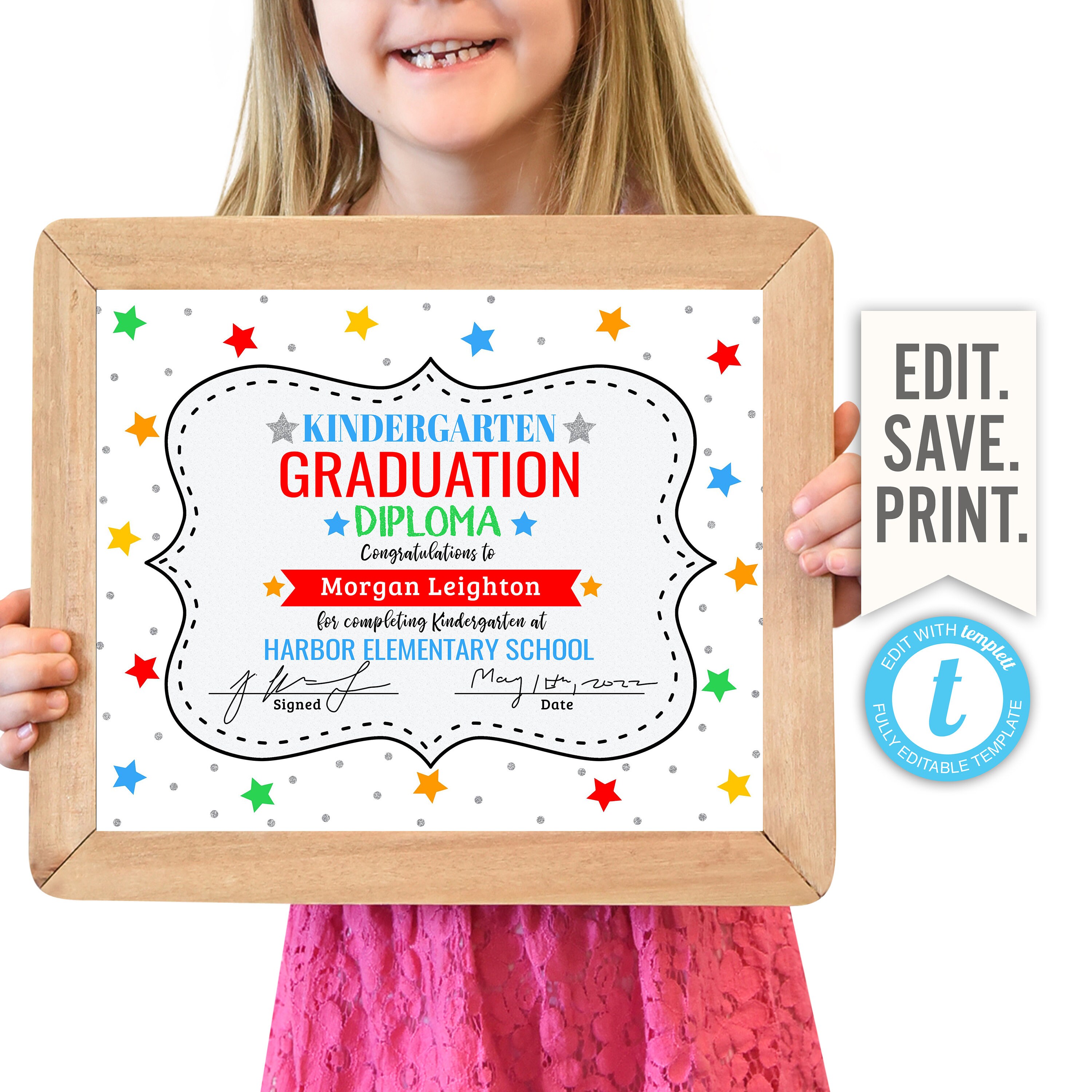 graduation diploma editable template kindergarten graduation etsy
