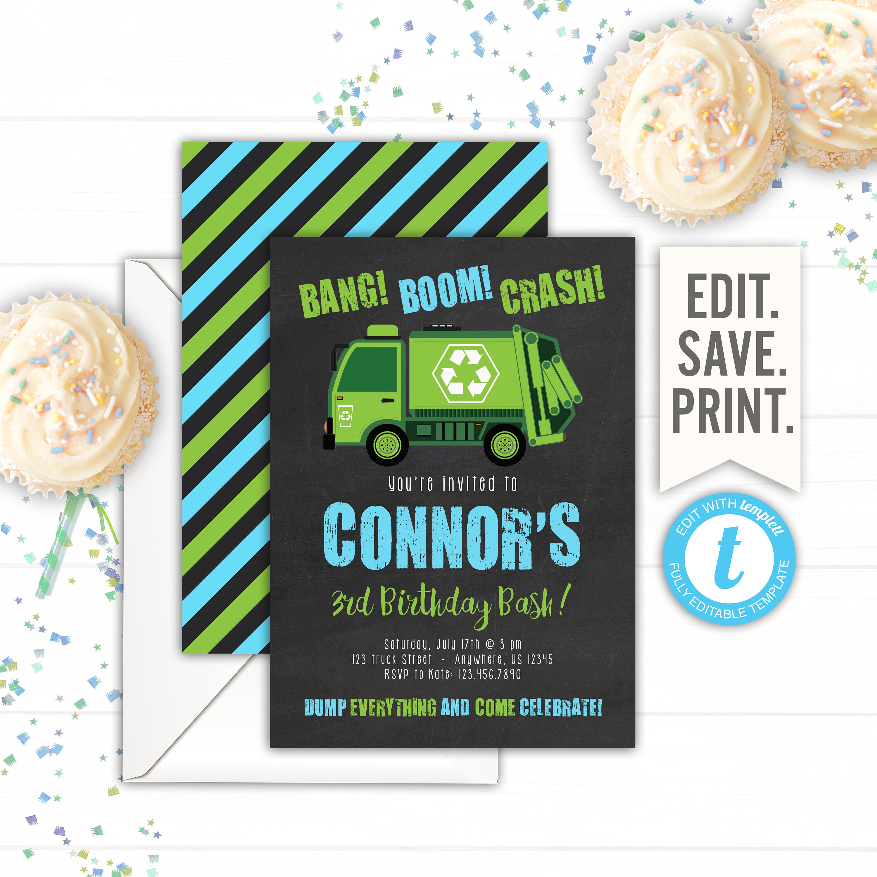 Garbage Truck Birthday Invitation Dump Everything Truck Party Etsy