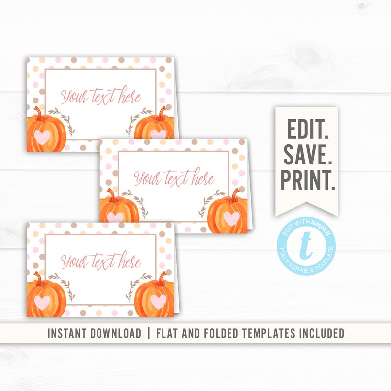 Pumpkin Birthday Pumpkin baby Shower Pumpkin Pink Food Label Instant Download Editable Template Halloween Birthday Food Tent Pumpkin Girl