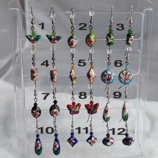 Cloisonne Emaille Ohrringe Ohrhänger Ethno Stil Vintage Look earrings des boucles d'oreilles in 12 verschiedenen Farben und Motiv