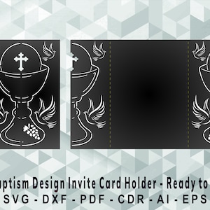 Modèle de découpe de support d'invitation au baptême, découpé au laser, Cricut, Studio Silhouette. Téléchargement numérique (svg, cdr, ai, eps, dxf, pdf)