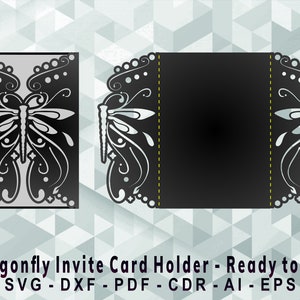 Dragonfly Invite Holder Cutting Template, Laser Cut, Cricut, Silhouette Studio. Digital Download, (svg, cdr, ai, eps, dxf, pdf)