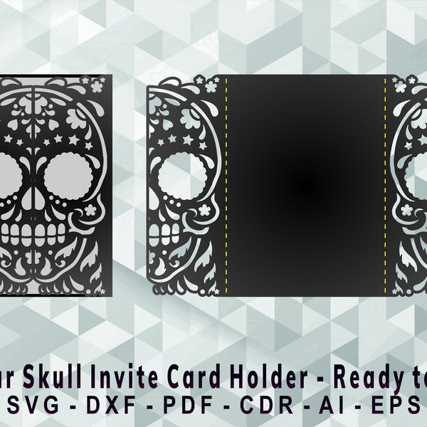 Sugar Skull Invite Holder Cutting Template, Laser Cut, Cricut, Silhouette Studio. Digital Download, (svg, cdr, ai, eps, dxf, pdf)