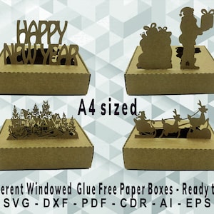 4 Different Christmas Gift Box Template. No Glue. Gift Ideas. Diy Gift Box. Paper Box Template. SVG, DXF, CDR, Ai, Eps, Pdf Active