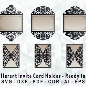 Invite Holder Cutting Template, Laser Cut, Cricut, Silhouette Studio. Digital Download, (svg, cdr, ai, eps, dxf, pdf)