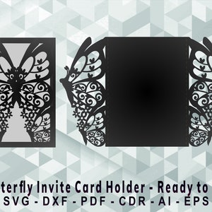 Butterfly Invite Holder Cutting Template, Laser Cut, Cricut, Silhouette Studio. Digital Download, (svg, cdr, ai, eps, dxf, pdf)