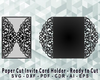 Invite Holder Cutting Template, Laser Cut, Cricut, Silhouette Studio. Digital Download, (svg, cdr, ai, eps, dxf, pdf)