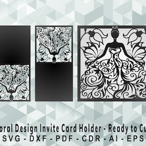 Quinceanera Invite Holder Cutting Template, Laser Cut, Cricut, Silhouette Studio. Digital Download, (svg, cdr, ai, eps, dxf, pdf)