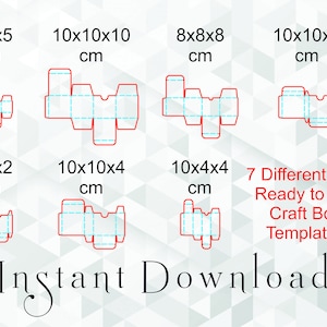 DIY Gift Box Templates: 7 Different Sizes 5 Different Formats Svg, Dxf, Cdr, Png, Pdf