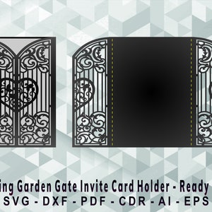 Wedding Garden Gate Invite Holder Cutting Template, Laser Cut, Cricut, Silhouette Studio. Digital Download, (svg, cdr, ai, eps, dxf, pdf)