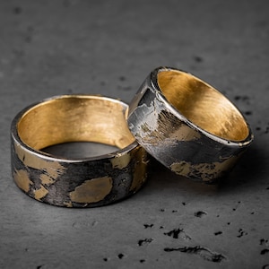 Ganimedes - wedding ring made of meteorite and quality gold (Sidera collection)