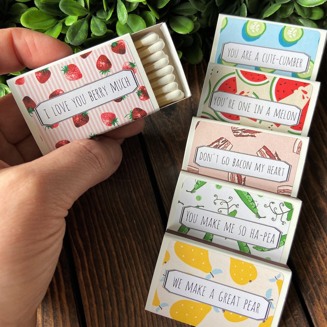 Flirty Matchboxes, Food Puns, Decorative Matchboxes, Gift Set, Cute