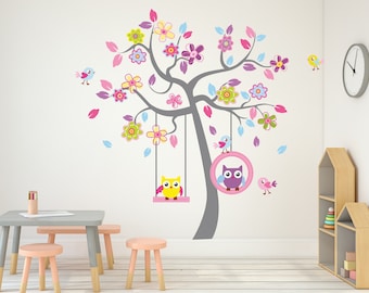 Wall stikers Owl Trees Animals Wall Decal Decor, Girls Boys Nursery Room Birds Art Childroom Forest Kinder Baby Kids Room Children XXL