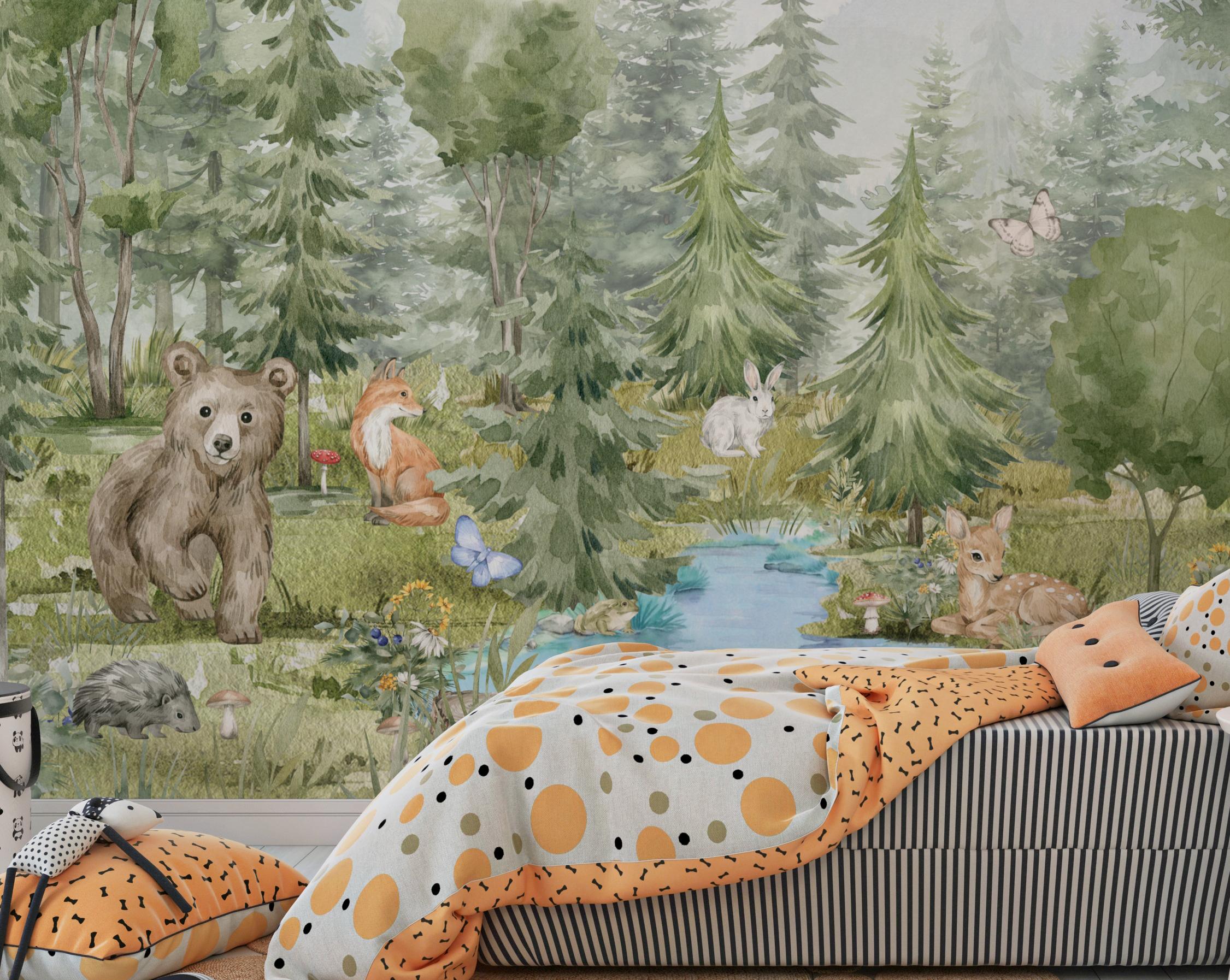 Woodland Animals Wallpaper - Peel and Stick Nursery Mural | Forest ...