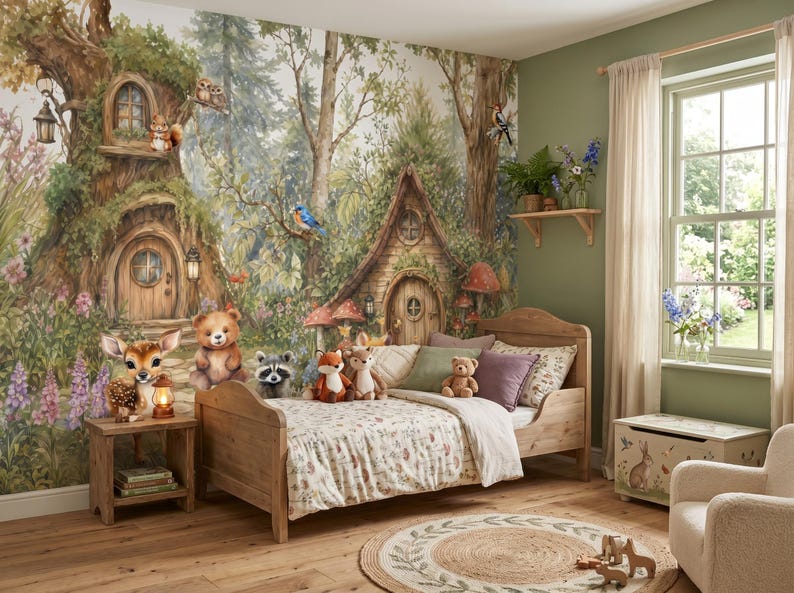 Whimsical Woodland Forest Wallpaper Fairytale Animal Wall Mural ...