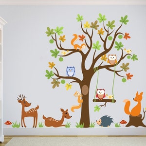 Wall stikers Jungle Animals WallDecal Decor, Girls Boys Nursery Room Decor Wall Art Trees Childroom Forest Kinder Baby Kids Room Wall Decal